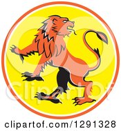 Poster, Art Print Of Cartoon Griffin Rearing In An Orange White And Yellow Circle