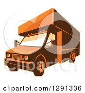 Clipart Of A Retro Brown And Orange Toned Delivery Van Or Moving Truck Royalty Free Vector Illustration