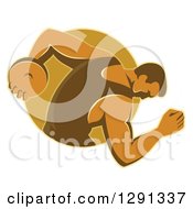 Poster, Art Print Of Retro Male Discus Thrower Emerging From A Brown Oval