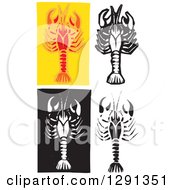 Clipart Of Woodcut Crawdads Royalty Free Vector Illustration by xunantunich