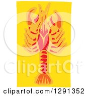 Clipart Of A Woodcut Red And Orange Crawdad On Yellow Royalty Free Vector Illustration by xunantunich
