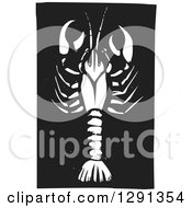 Clipart Of A Woodcut White Crawdad On Black Royalty Free Vector Illustration by xunantunich