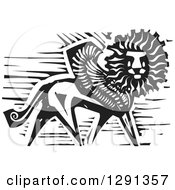 Black And White Woodcut Winged Lion