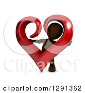 3d Brown Man Holding And Looking Through A Giant Red Valentines Day Love Heart
