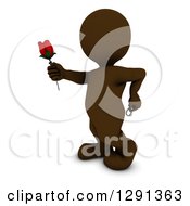 3d Brown Man Holding Out A Red Valentines Day Rose With A Ring Behind His Back