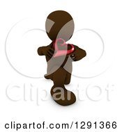 Clipart Of A 3d Brown Man Kneeling And Holding A Red Valentines Day Love Heart Royalty Free Illustration