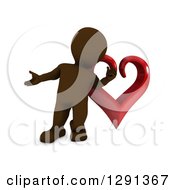 Poster, Art Print Of 3d Brown Man Presenting In Front Of A Giant Red Valentines Day Love Heart