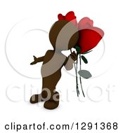 Poster, Art Print Of 3d Brown Man Gesturing To Giant Red Valentines Day Roses