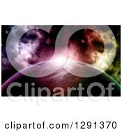 Clipart Of A 3d Bright Colorful Nebula Against A Fictional Planet In Outer Space Royalty Free Illustration