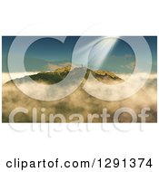 3d Successful Lone Man Holding Up His Arms Atop A Mountain With Sun Shining Down On Him