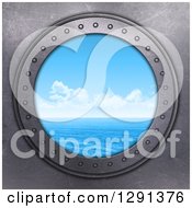 Poster, Art Print Of 3d Round Metal Port Hole With A View Out On A Sunny Blue Ocean