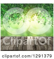 Poster, Art Print Of 3d Aged Wooden Table With Green Vines Light And Bokeh Flares
