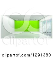 Poster, Art Print Of 3d Empty Room Interior With Floor To Ceiling Windows Lights And A Lime Green Feature Wall
