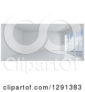 Clipart Of A 3d Empty White Room Interior With Floor To Ceiling Windows Royalty Free Illustration