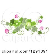 Poster, Art Print Of St Patricks Day Border Design Element Of Shamrock Clovers And Flowers