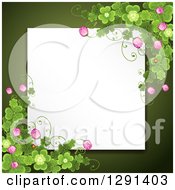 Poster, Art Print Of Blank White Sign Or Paper Over Green With St Patricks Day Clovers And Flowers