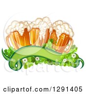 Poster, Art Print Of St Patricks Day Blank Banner With Shamrocks And Beer Mugs