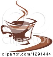 Clipart Of A Two Toned Brown And White Steamy Coffee Cup On A Saucer 32 Royalty Free Vector Illustration