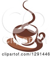Clipart Of A Two Toned Brown And White Steamy Coffee Cup On A Saucer 27 Royalty Free Vector Illustration