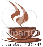 Clipart Of A Two Toned Brown And White Steamy Coffee Cup With Beans On A Saucer Royalty Free Vector Illustration
