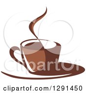 Clipart Of A Two Toned Brown And White Steamy Coffee Cup On A Saucer 30 Royalty Free Vector Illustration