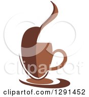 Two Toned Brown And White Abstract Bean Steamy Coffee Cup On A Saucer