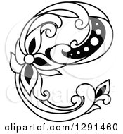 Clipart Of A Black And White Vintage Lowercase Floral Letter E Royalty Free Vector Illustration