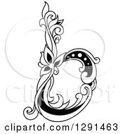 Clipart Of A Black And White Vintage Lowercase Floral Letter B Royalty Free Vector Illustration