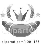 Clipart Of A Grayscale Croissant With Stars Wheat And A Crown Royalty Free Vector Illustration