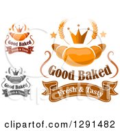 Clipart Of Croissants With Stars Wheat Crowns And Text Royalty Free Vector Illustration
