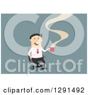 Clipart Of A Flat Modern Design Styled White Businessman  Over Blue Royalty Free Vector Illustration