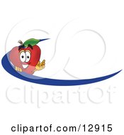 Red Apple Character Mascot Logo Name Tag With A Blue Dash