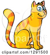 Poster, Art Print Of Cartoon Happy Sitting Tabby Ginger Cat With Blue Eyes
