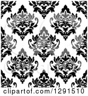 Poster, Art Print Of Seamless Pattern Background Of Black And White Floral Damask 5