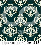 Poster, Art Print Of Seamless Pattern Background Of Vintage Pastel Floral Damask On Dark Green