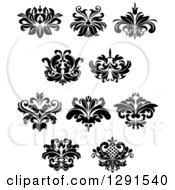 Clipart Of A Black And White Vintage Floral Design Elements Royalty Free Vector Illustration