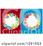 Poster, Art Print Of Circle Frames Of Easter Eggs On Red And Blue Flowers