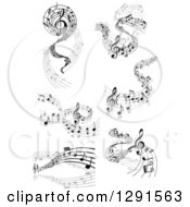 Poster, Art Print Of Grayscale Flowing Music Note Wave Designs 3