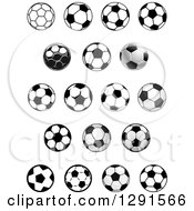 Clipart Of Grayscale And Black And White Soccer Balls Royalty Free Vector Illustration
