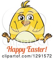 Poster, Art Print Of Cartoon Chubby Yellow Chick Sitting Over Happy Easter Text