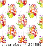 Poster, Art Print Of Seamless Background Pattern Of Floral And Striped Number Six Digits And Green Apples