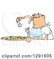 Chubby Bald Caucasian Man Salting A Pizza