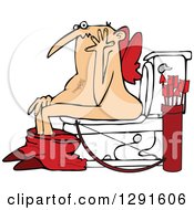 Cartoon Clipart Of A Chubby Bald Valentine Cupid Caught On The Toilet Royalty Free Vector Illustration