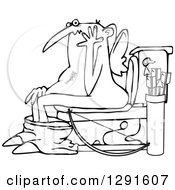 Cartoon Clipart Of A Black And White Chubby Bald Valentine Cupid Caught On The Toilet Royalty Free Vector Illustration