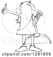 Cartoon Clipart Of A Black And White Bald Male Hitchhiking Cupid Royalty Free Vector Illustration