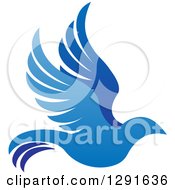 Poster, Art Print Of Gradient Blue Bird Flying To The Right