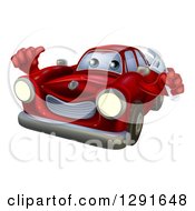 Poster, Art Print Of Happy Cartoon Red Car Character Mechanic Holding A Wrench And Thumb Up