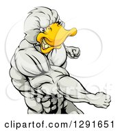 Clipart Of A Vicious Muscular Duck Man Punching Royalty Free Vector Illustration