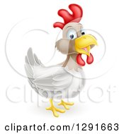 Poster, Art Print Of Happy White And Brown Chicken Or Rooster