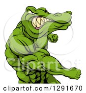 Poster, Art Print Of Tough Muscular Crocodile Or Alligator Man Punching